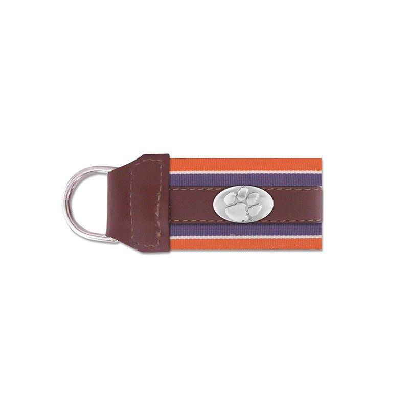 Clemson Concho Ribbon Leather Key Fob