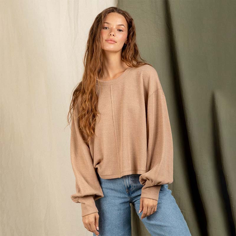 Long Sleeve Pullover Seam Front Top