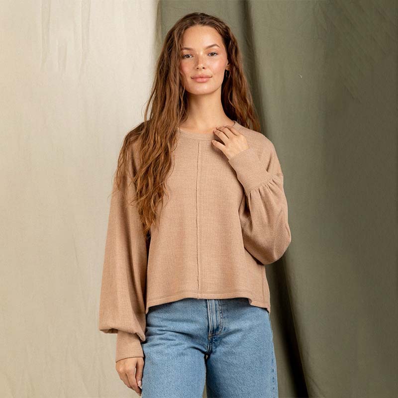 Long Sleeve Pullover Seam Front Top