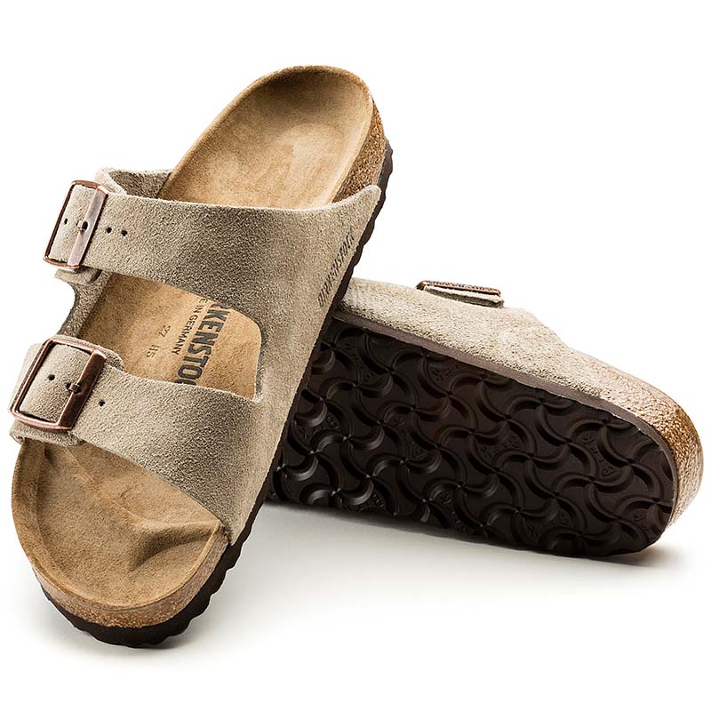 Arizona Suede Leather Sandals in Taupe