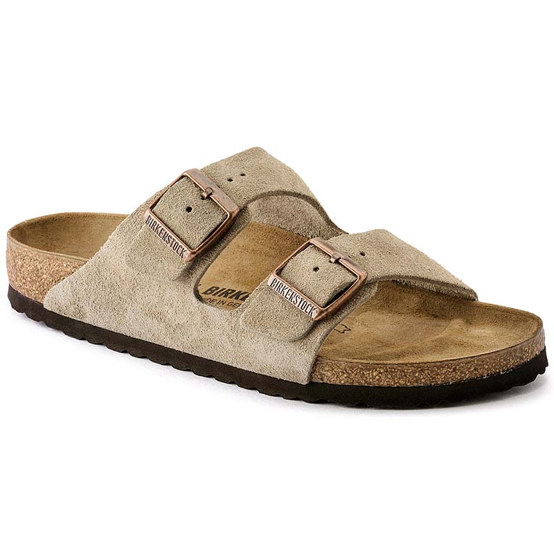 Arizona Suede Leather Sandals in Taupe