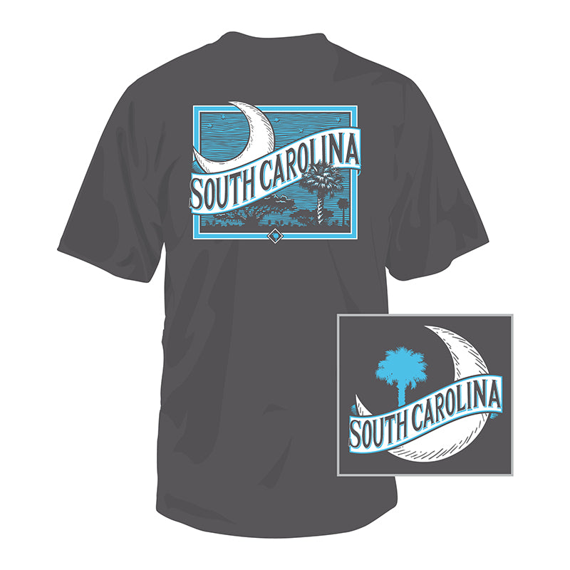 South Carolina Palm and Moon Short Sleeve Grey T-Shirt