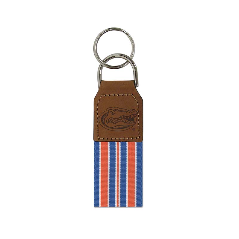 UF Stripe Ribbon with Leather Gator Key Fob