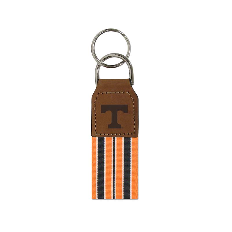 UT Stripe Ribbon with Leather Block T Key Fob